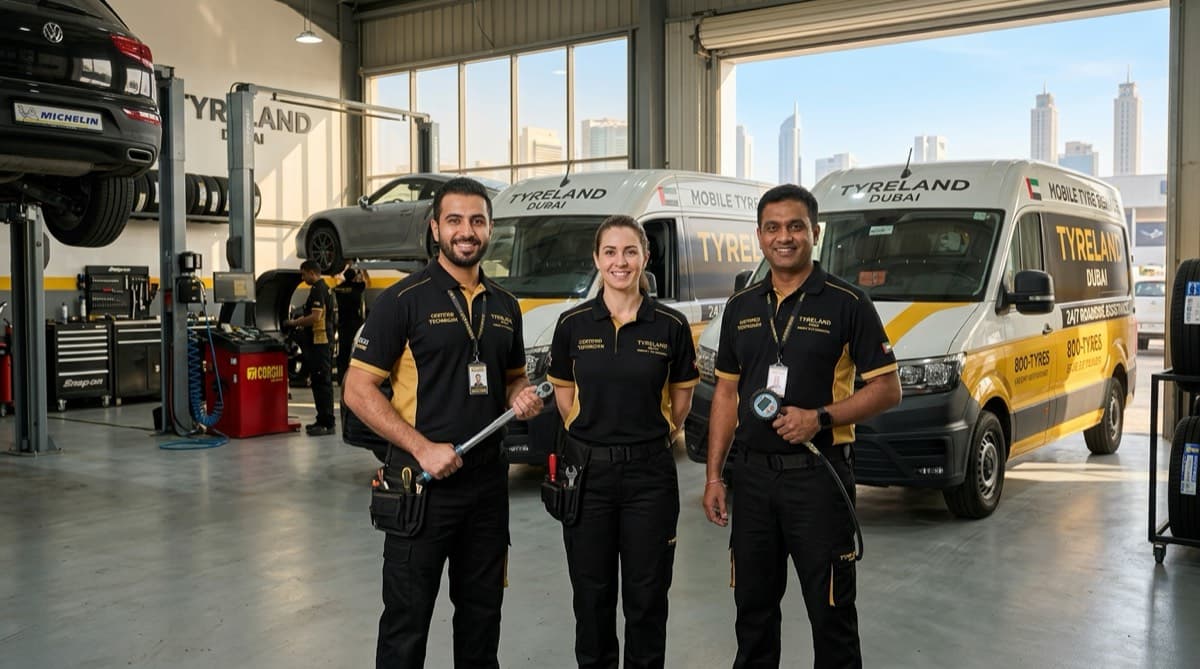Tyreland certified automotive technicians with mobile fleet in Dubai